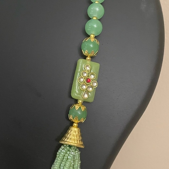 Mint green beads necklace bollywood necklace set - Picture 3 of 7